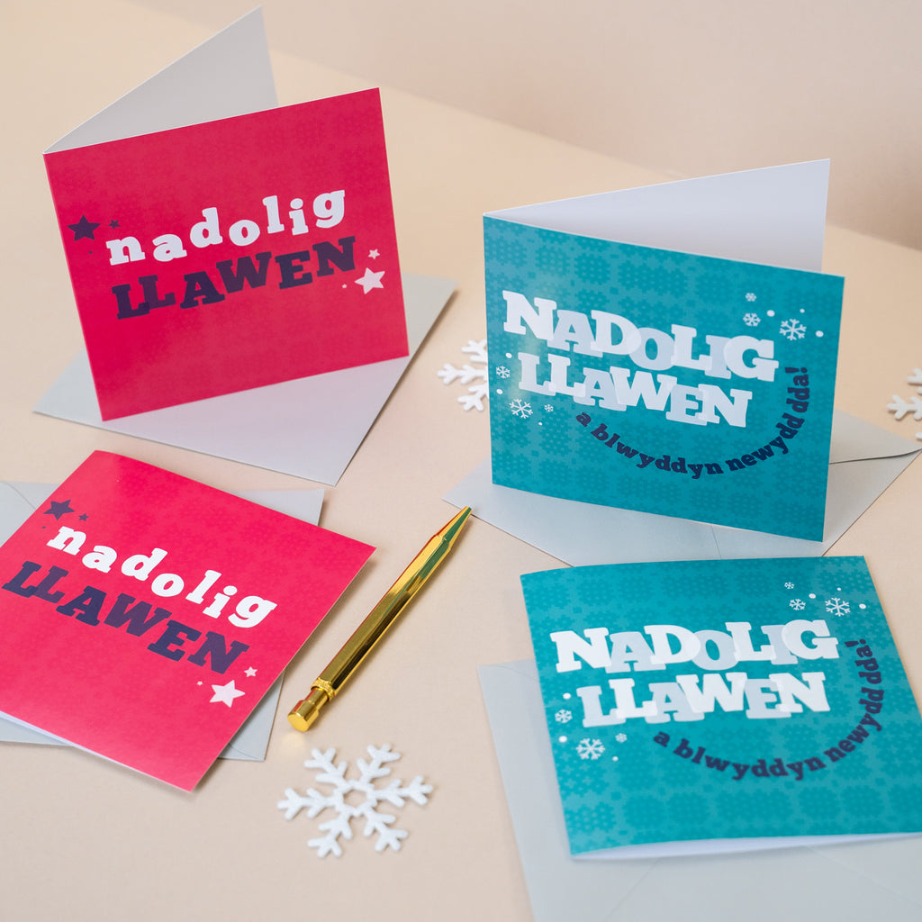 Nadolig Llawen Welsh Christmas Card Set of 4 or 6 - Enfys 2