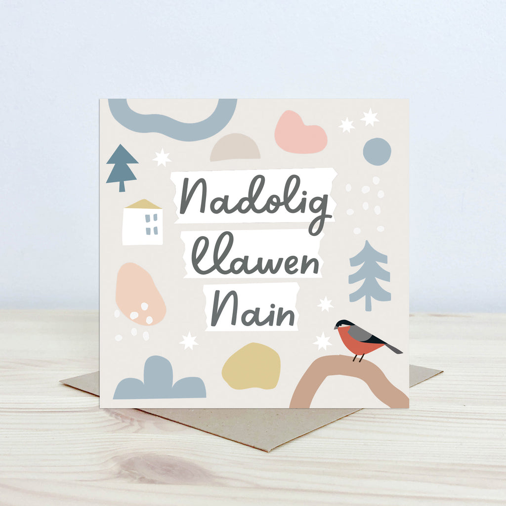 Christmas card 'Nadolig Llawen Nain' Nansi Nudd