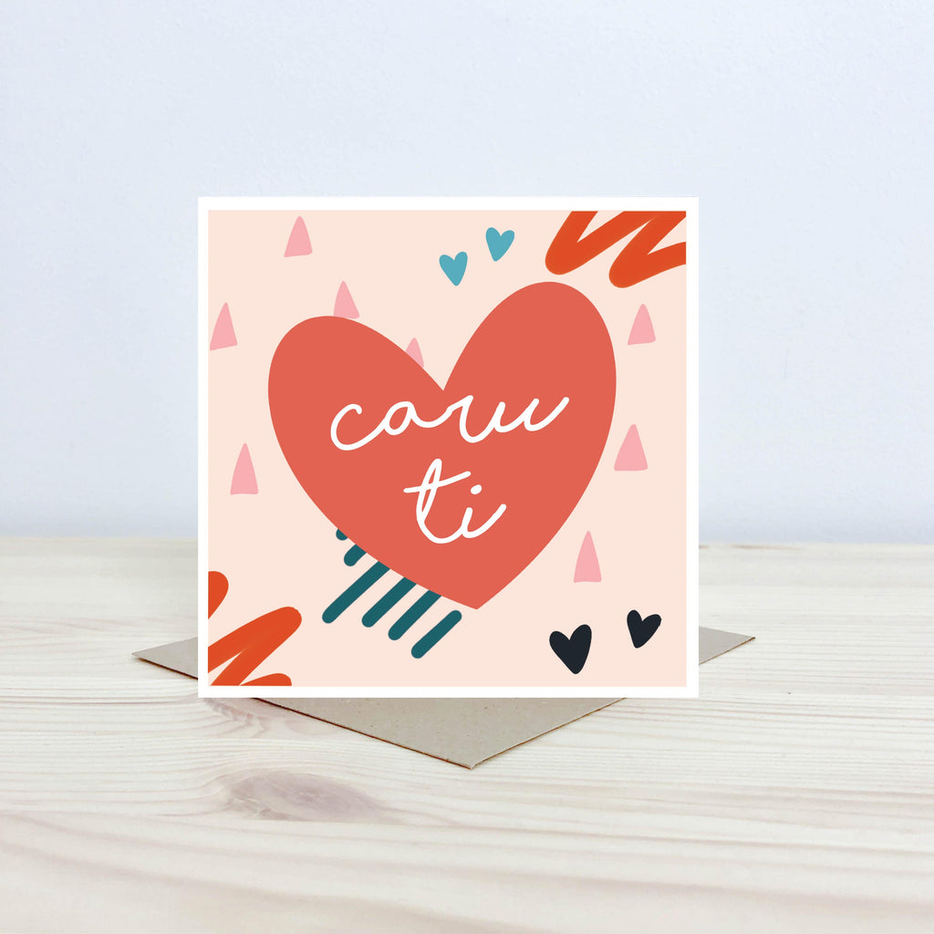 Welsh love card 'Caru ti' pink - Nansi Nudd