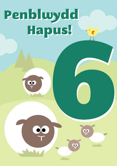 Birthday card 'Penblwydd Hapus 6' sheep - Draenog