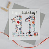 Happy birthday age 11 silver foil card - Draenog